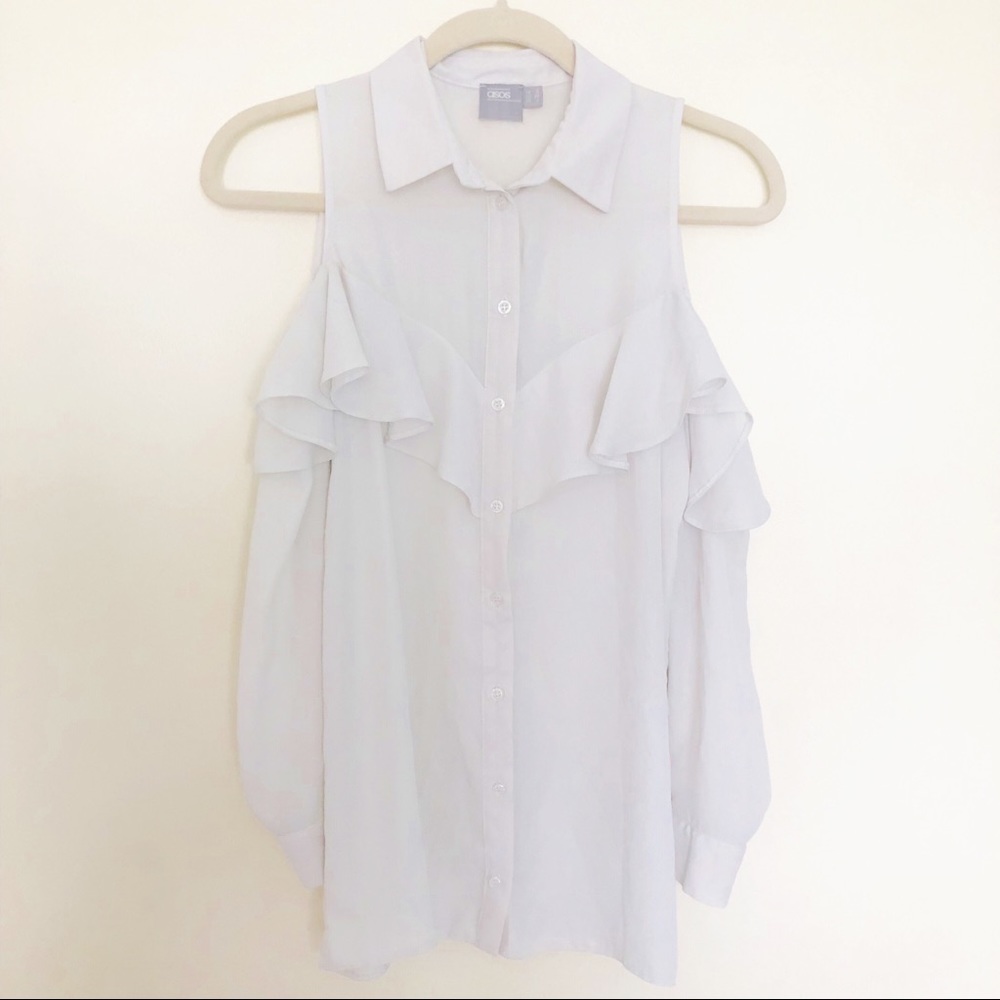 ASOS Cold Shoulder Ruffle Blouse Ivory Size 2